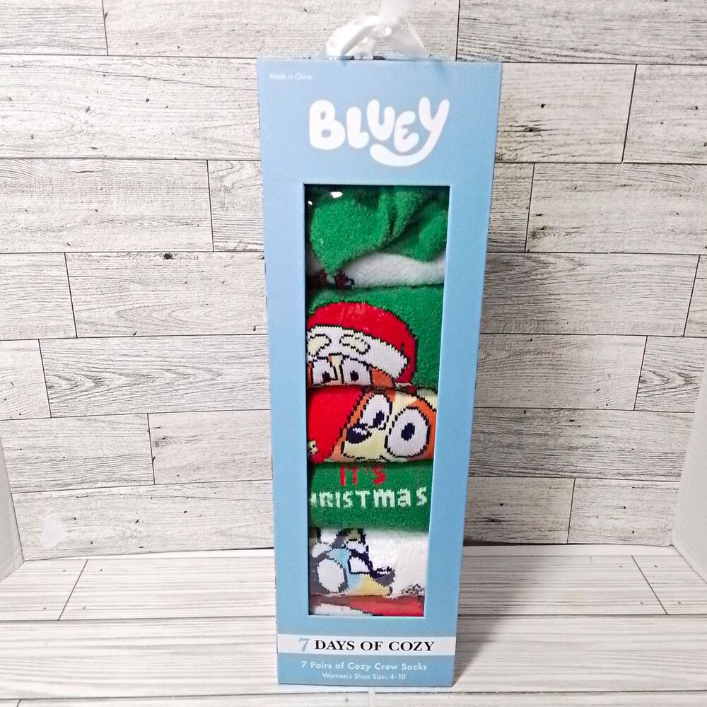 Bluey Cozy Crew Socks 7 Pairs Women’s Size 4-10 Multicolor Christmas